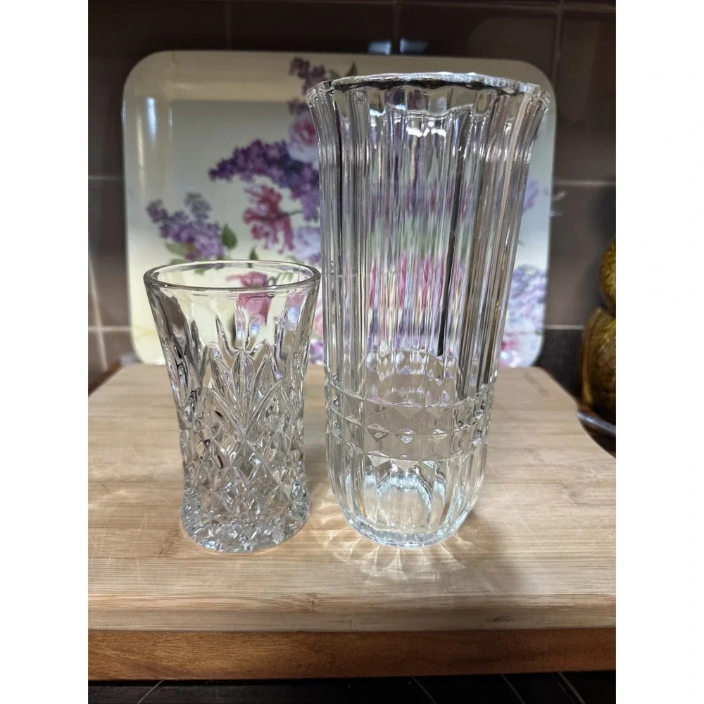 VTG Clear Glass Vase Set FTDA Crystal Vase +‎ Anchor Hocking Prescut Pineapple